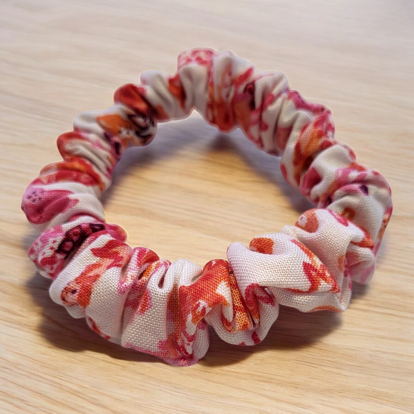 Coral Fabric Scrunchie