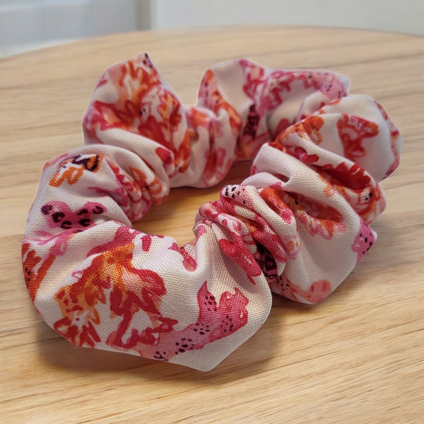 Coral Fabric Scrunchie