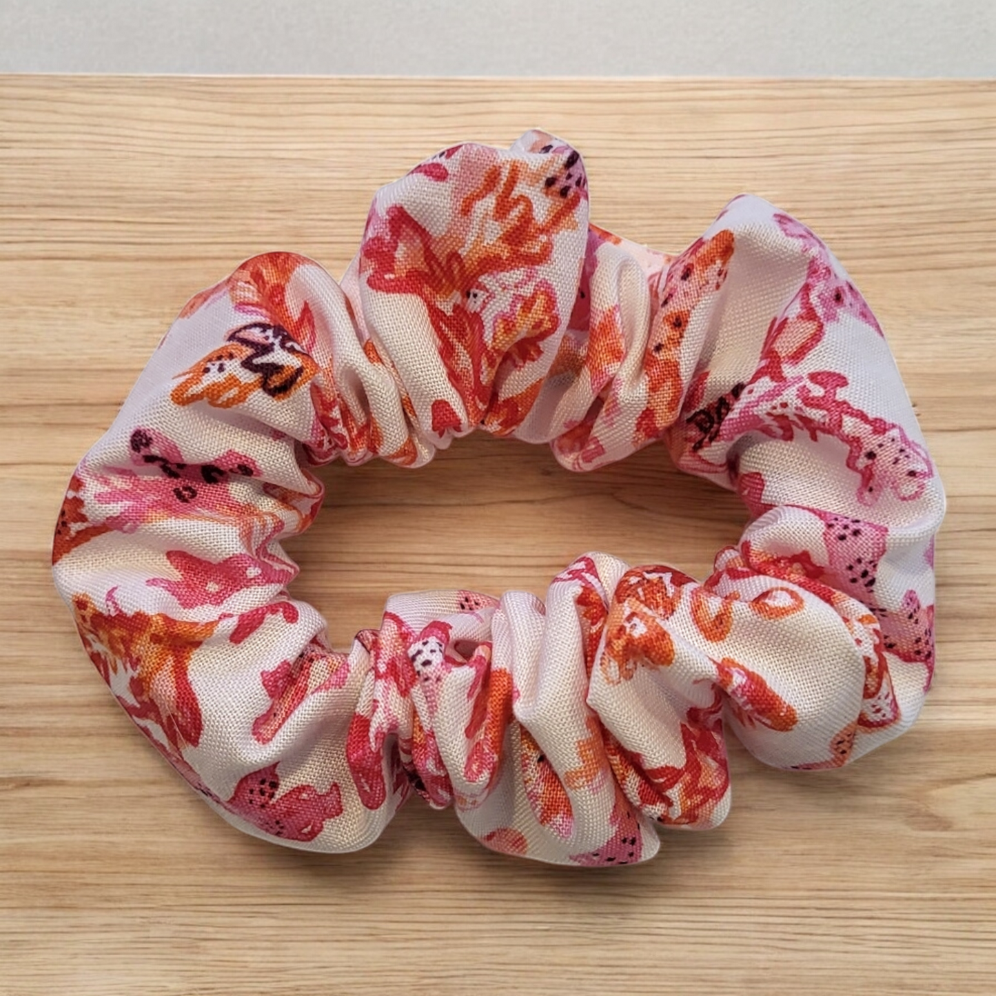 Coral Fabric Scrunchie